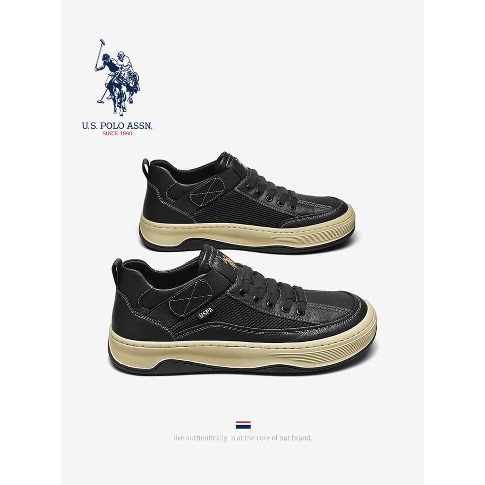 USPA American Polo Association Sapatos Masculinos Genuínos Sapatos de Trabalho Outono Fino Sapatos de Couro Casuais Masc