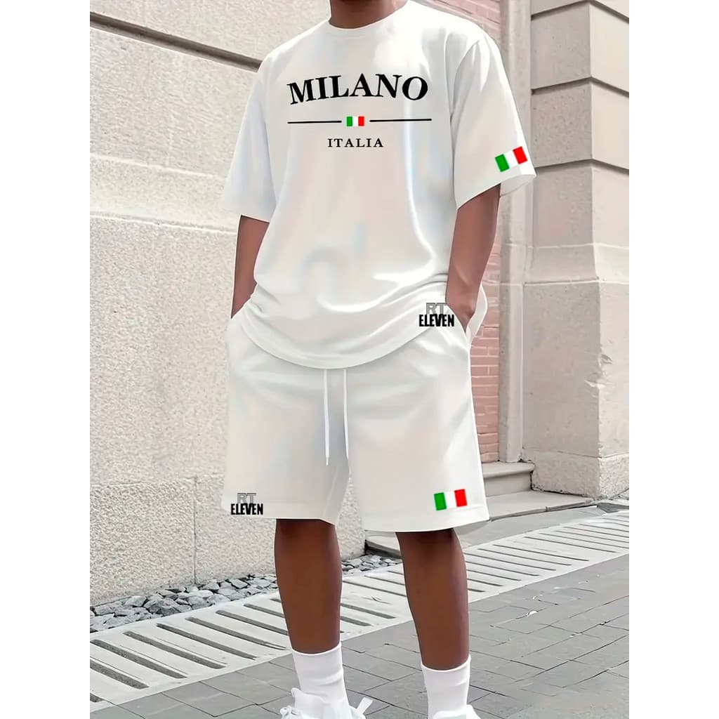 Conjunto Kit Camiseta Short Tactel Estampado Milano Itália Camisa Confortavel Dia a Dia Academia Lazer Envio Imediato