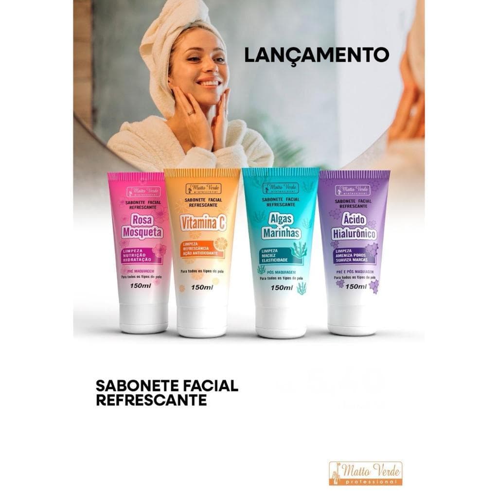 Sabonete Facial Refrescante  Rosa Mosqueta, Vitamina C, Algas Marinhas e Ácido Hialurônico