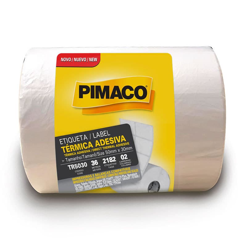 Etiqueta térmica para impressora e balança TR5030 50x30 2 colunas com 2182 etiquetas Pimaco