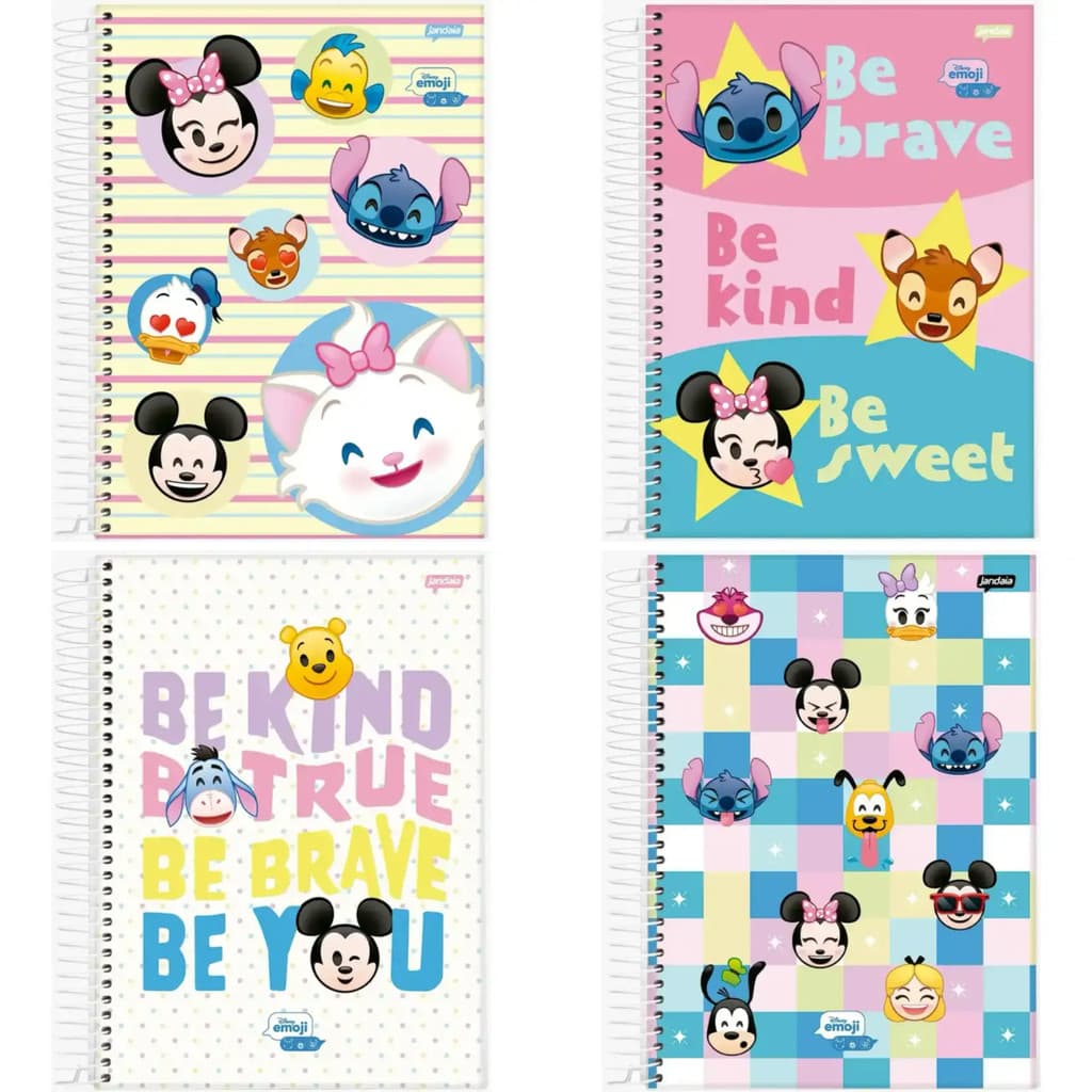 Caderno Universitário Disney Emoji Jandaia 10 Matérias 160 Folhas Capa Dura