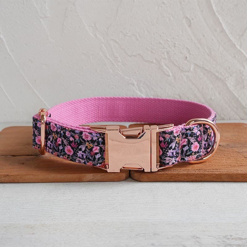 Novo estilo preto romântico flor Pet colar + leash, coleira de cachorro coleira de cachorro ouro rosa