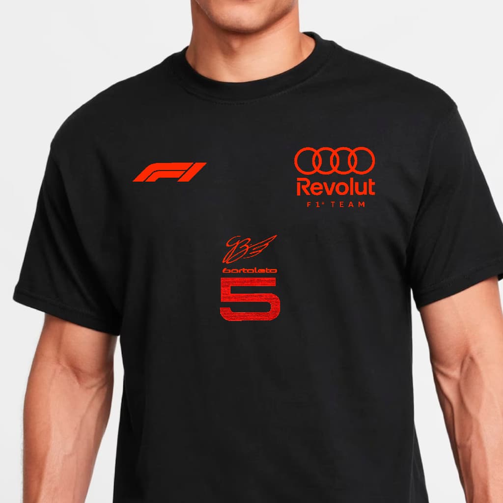 Camiseta Gabriel Bortoleto Audi Revolut Masculina Formula 1 Pilotos F1 100% Algodão