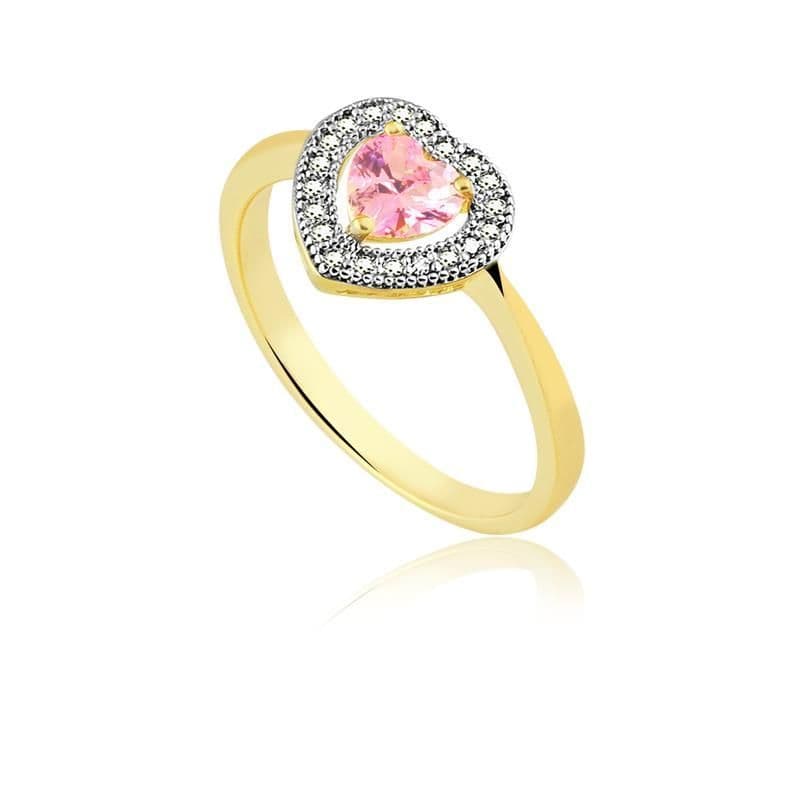 Anel Coração Com Pedras De Zircônia Cristal E Light Pink