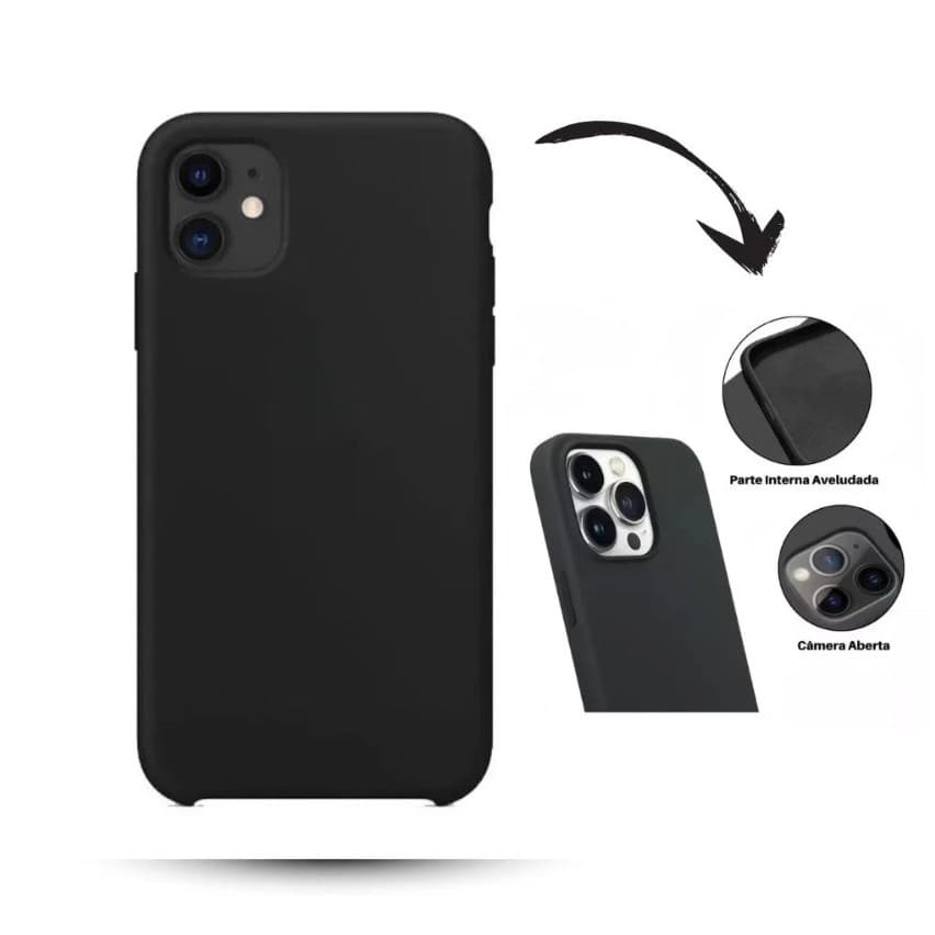 Kit Case Preta 2em1 + Película Vidro 3D Alta Proteção iPhone XS 11 12 13 14 15 16 17 Pro Max - KTX