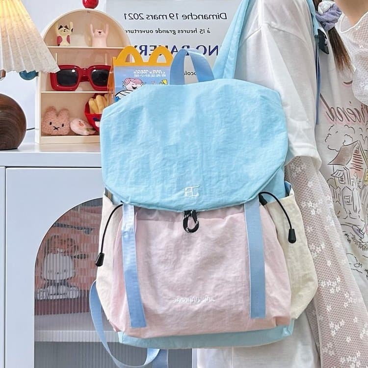Leve mochila de viagem ao ar livre escalada contraste cor cordão mochila grande capacidade Casual estudante mochila meni