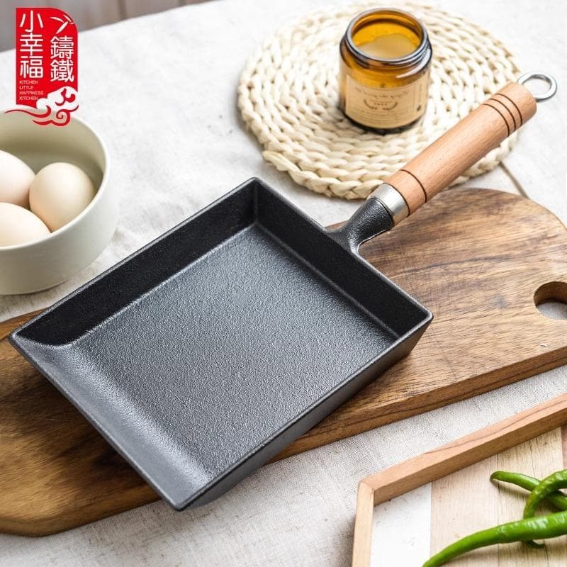 Frigideira retangular frigideira antiaderente ferro fundido não revestido grosso ovo queima Tamagoyaki pan japonês rolo