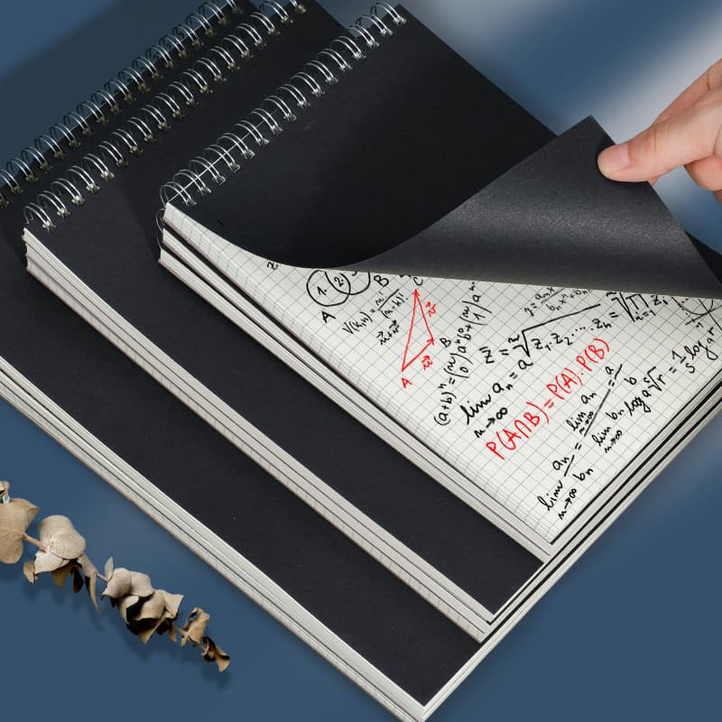 Caderno de bobina A4 Cartão preto Couro para cima Flip B5 Caderno espesso Simples Estudantes universitários Pós-graduaçã