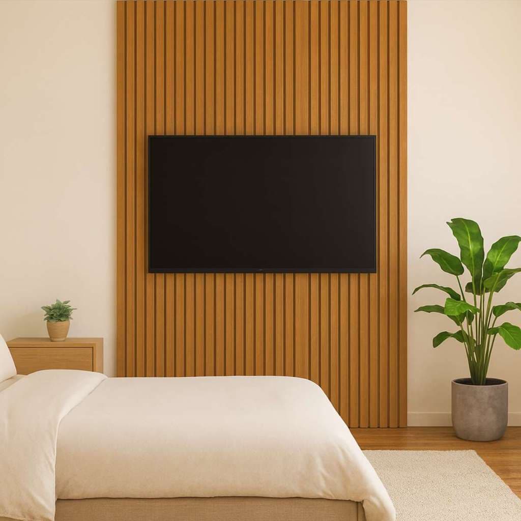 Painel Ripado Modular 3 Módulos Para TV Cor Nature Estilo Moderno