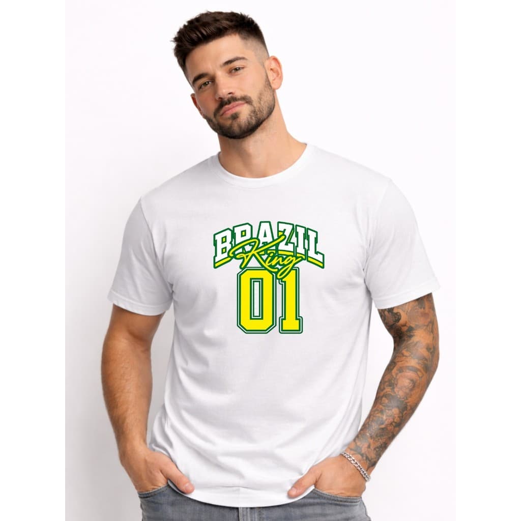 Camiseta Brasil Unissex Torcedor Brazil 01 Camisa 100% Algodão Amarela Estampa Futebol Copa Jogo Casual Confortável