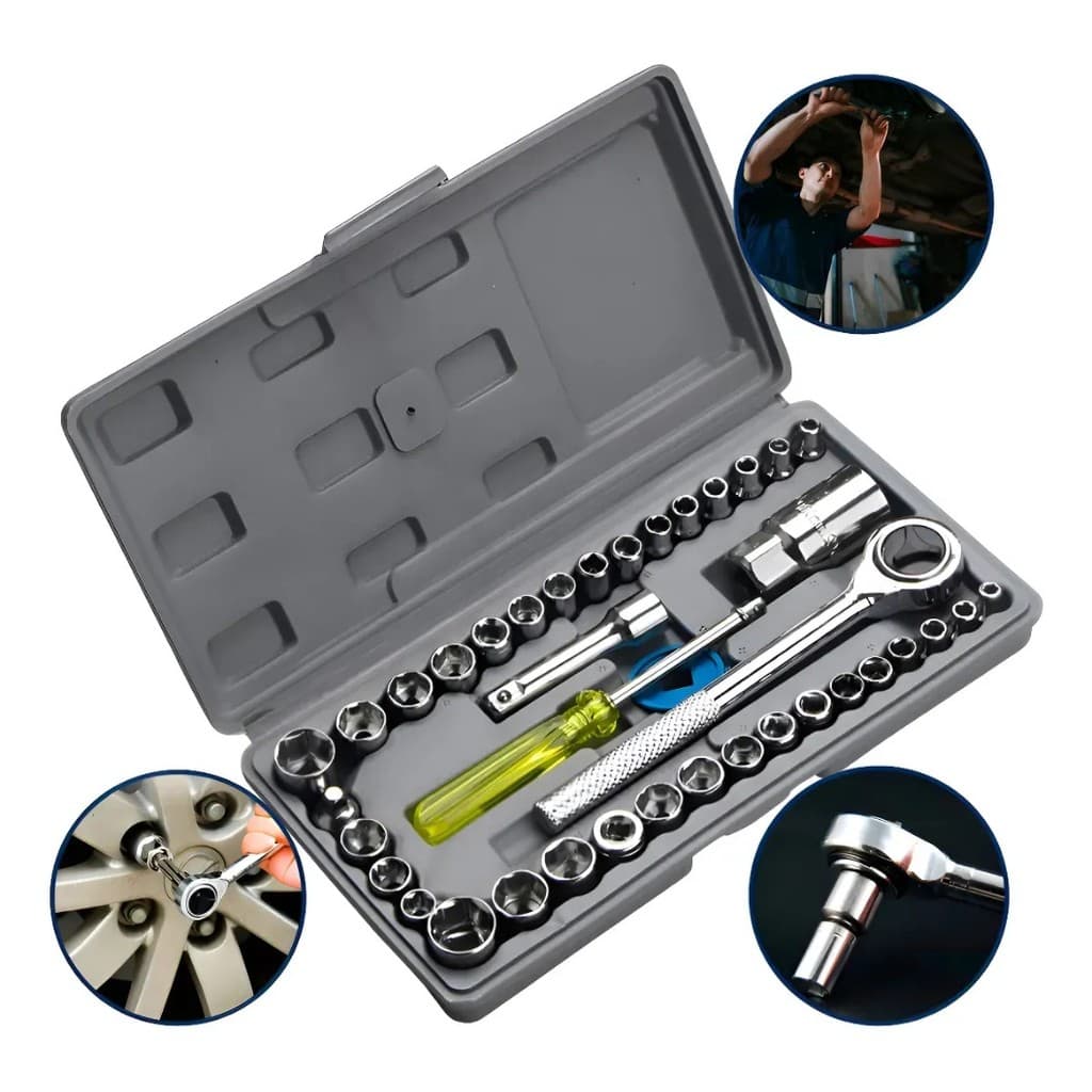 Conjunto de ferramentas de reparo automático de 40 peças: chave de soquete, chave de tubo, chave de catraca