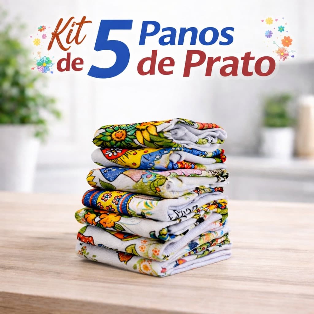 Kit 5 Panos de Prato Algodão 45x75 Kit com 20 Estampas Variadas Alta Absorção Durável Cozinha
