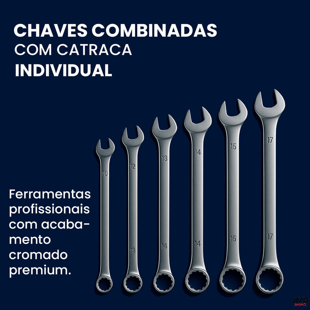 Chave de Boca Combinada com Catraca  8 10 12 17mm Profissional Aço Cromado Reversível