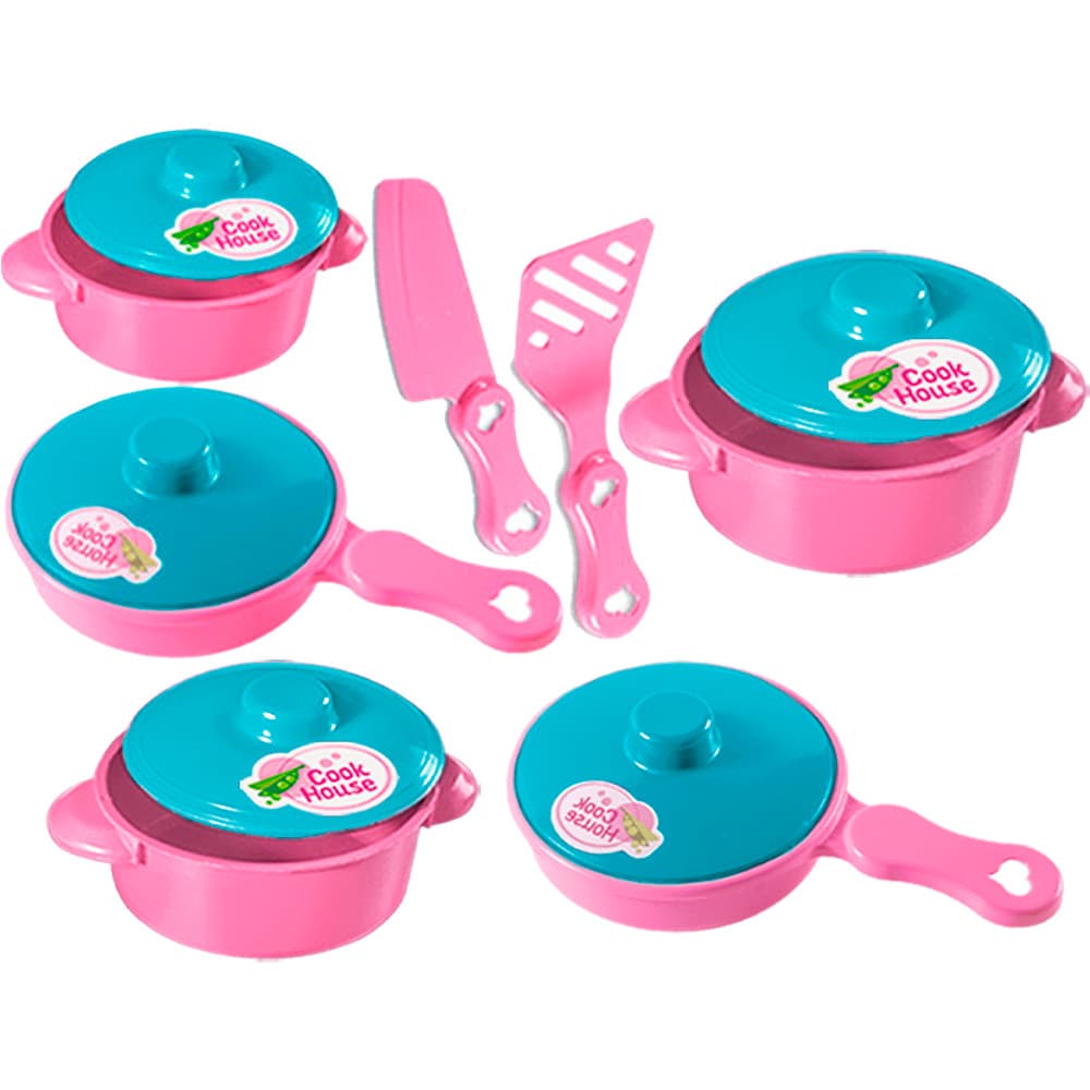 Kit Com 5 Panelinhas e Acessórios Frigideira Panela Com Tampa Brinquedo Faz De Conta Menina
