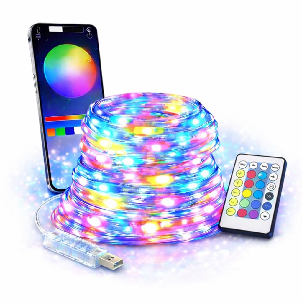 Fita Led 10 Metros RGB Tipo Cordão Com Controle Remoto E Aplicativo Bluetooth A Prova D'Água