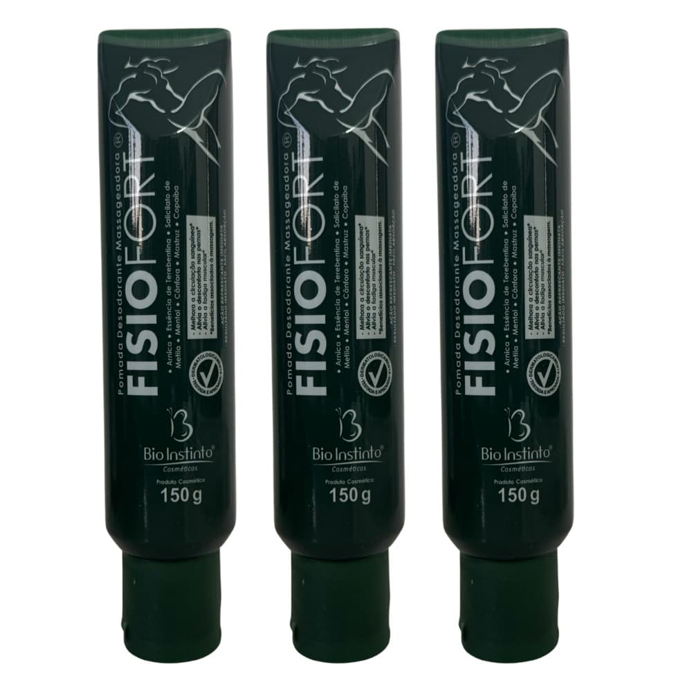 Kit C/3  Pomada Massageadora FisioFort 150g Bio Instinto Relaxante Muscular Corporal