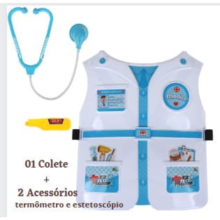 Faz de COnta Colete Infantil Kit Médico Faz de conta com 2 Acessório