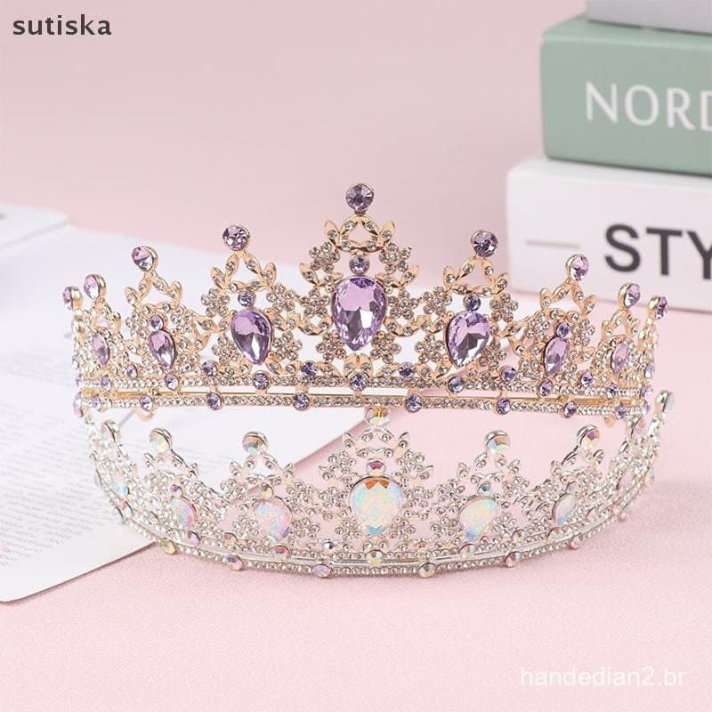 sutiska 2024 Nova Coroa De Noiva De Cristal Roxo Rainha Real Tiara Concurso Baile Diadema Princesa Casamento Acessórios