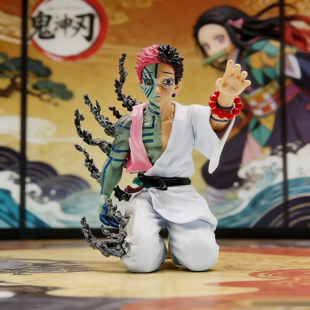 Anime Demon Slayer Akaza Hakuji Figuras Chorar Rosto Ajoelhado Postura Modelo Boneca Estatuetas Brinquedo Fãs Presente