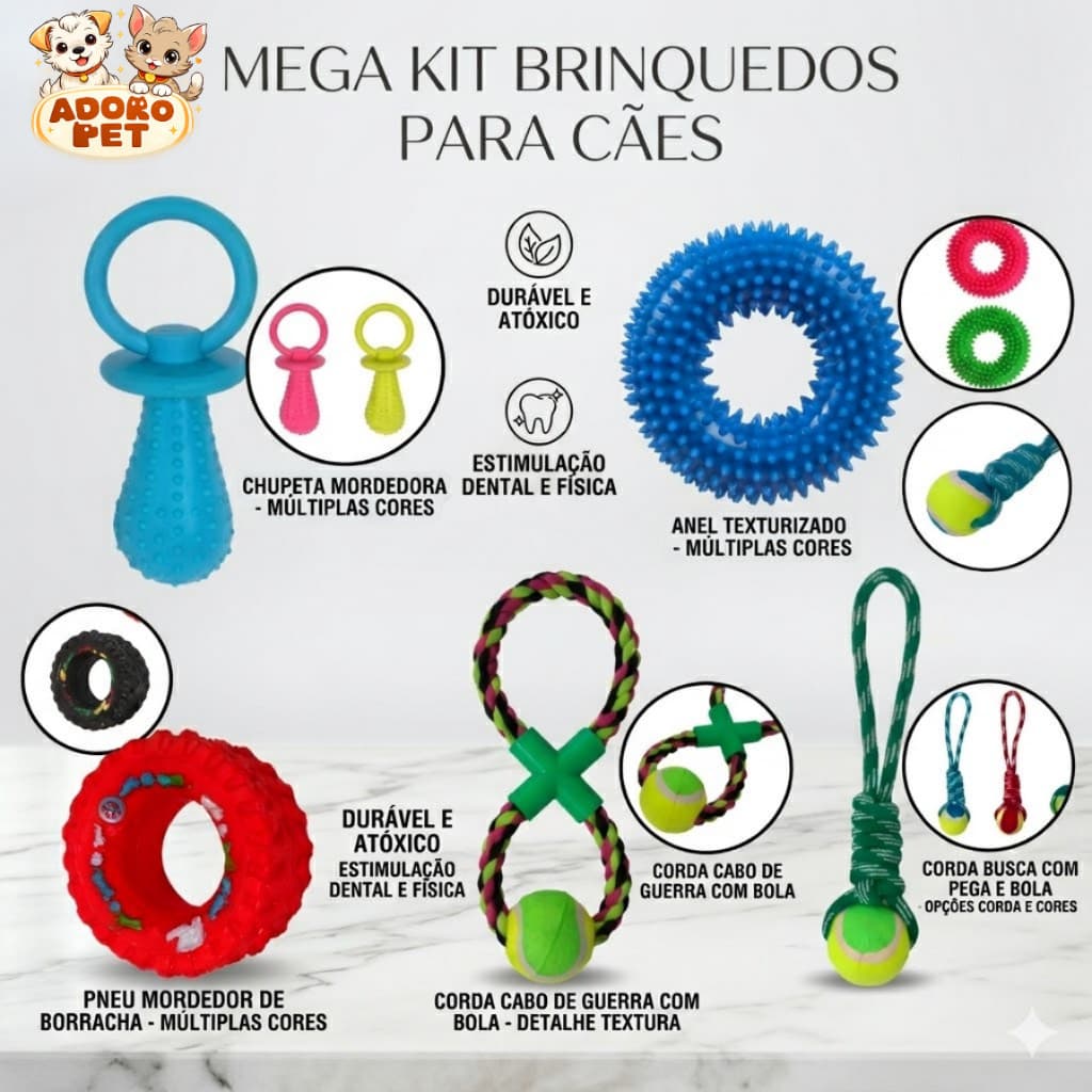 Brinquedo Para Cachorro Kit Completo 5 Peças Mordedores Interativos E Cordas