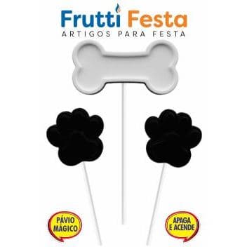 VELA PET PRETO E BRANCO ANIVERSÁRIO CACHORRO TOPO DE BOLO FESTA PET DECORAÇÃO