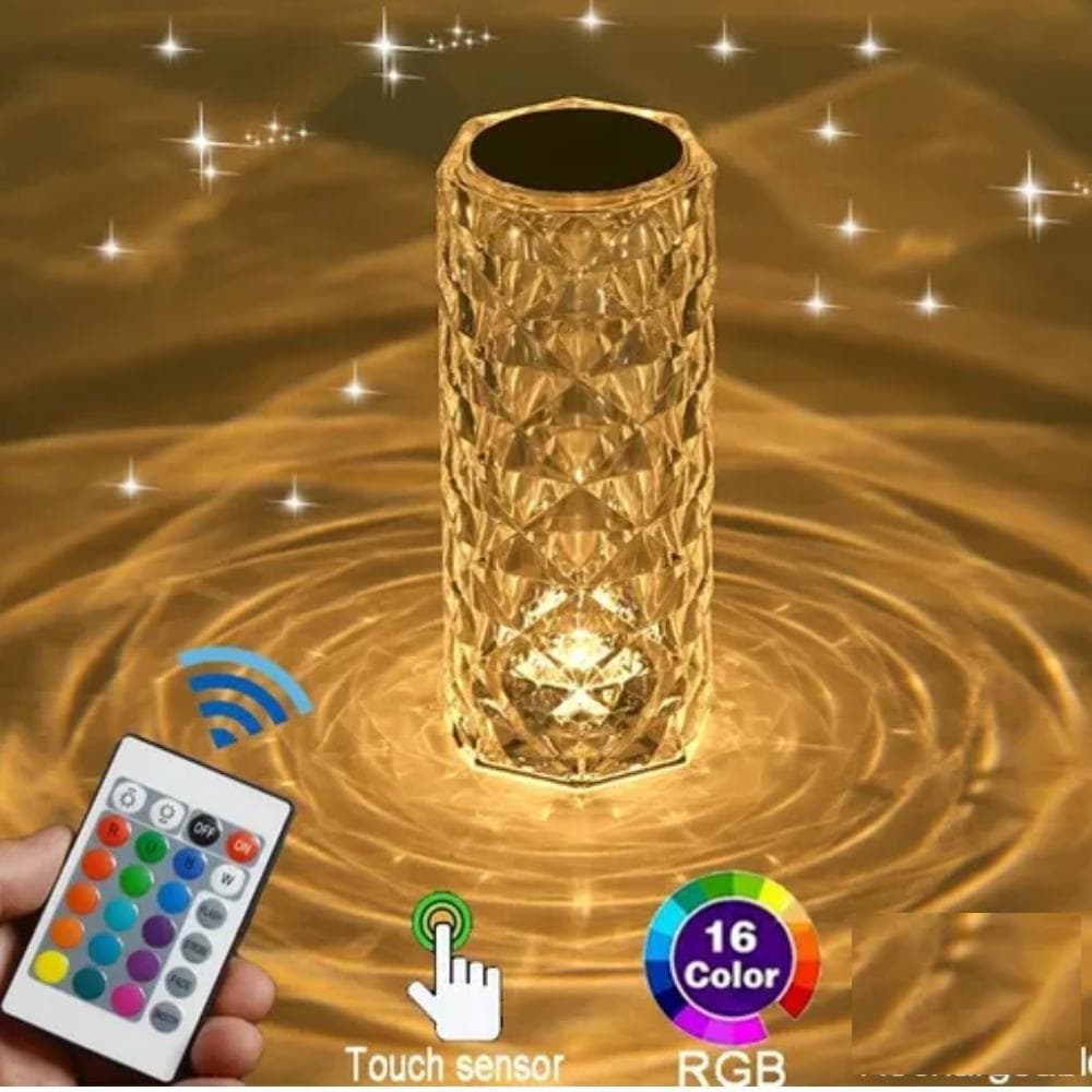 Luminária Noturna Infantil Cristal LED RGB Abajur Controle Remoto Touch USB Recarregável Multicores