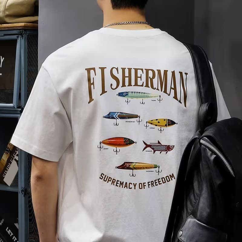 Camiseta Fisherman Peixe Pesca Camisa Blusa Unissex Masculino Feminino 100% Algodão Street Wear Plus Size