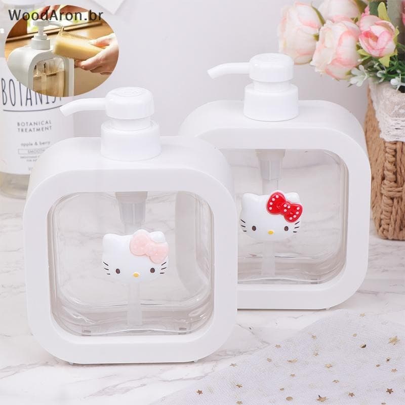 WoodAron Hello Kitty 250/500ML Dispensador De Sabão Recarregável Vazio Shampoo Condicionador Recipiente Banheiro Garrafa