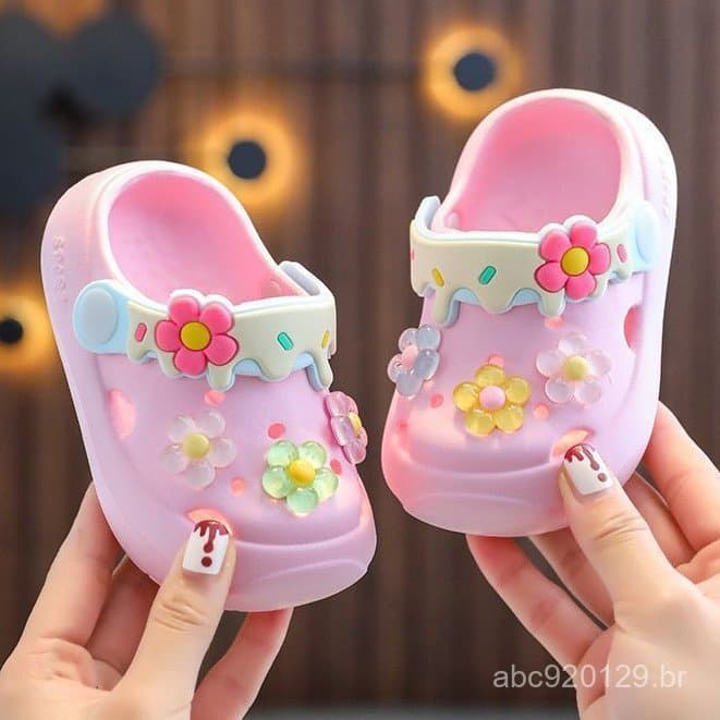 Babuche Infantil meninas Belo e delicado sapatos florais Sola macia e leve calçado infantil