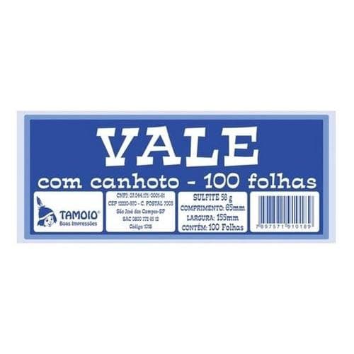 5 UN Bloco de Vale com Canhoto 100 Folhas 15,5X6,5 CM Tamoio