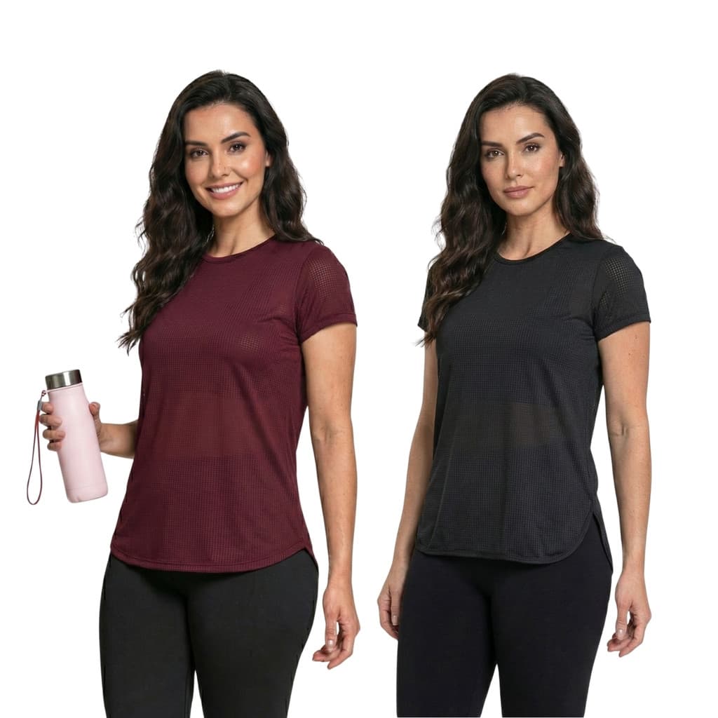 Kit 2 Blusas Femininas Premium Academia Dry Fit Respirável Moda Fitness Anti-odor Tela Dry Transparente Tapa Bumbum