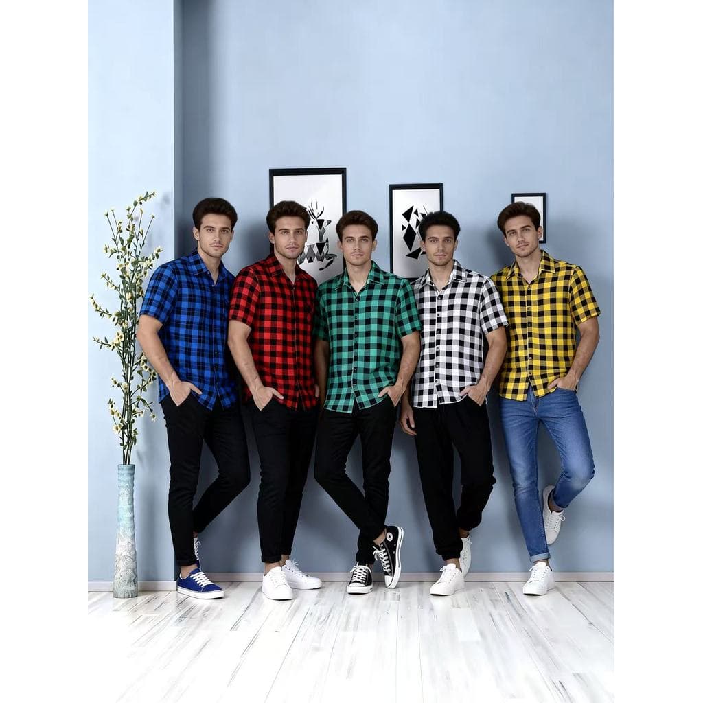 Xadrez Masculina Camisa  Manga Curta Slim Fit