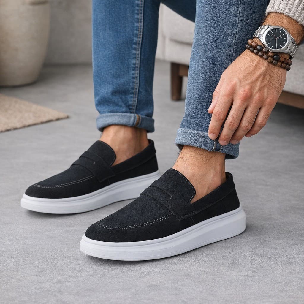 Sapato Mocassim Masculino Casual Slip On Confortável Sola Alta Moderno