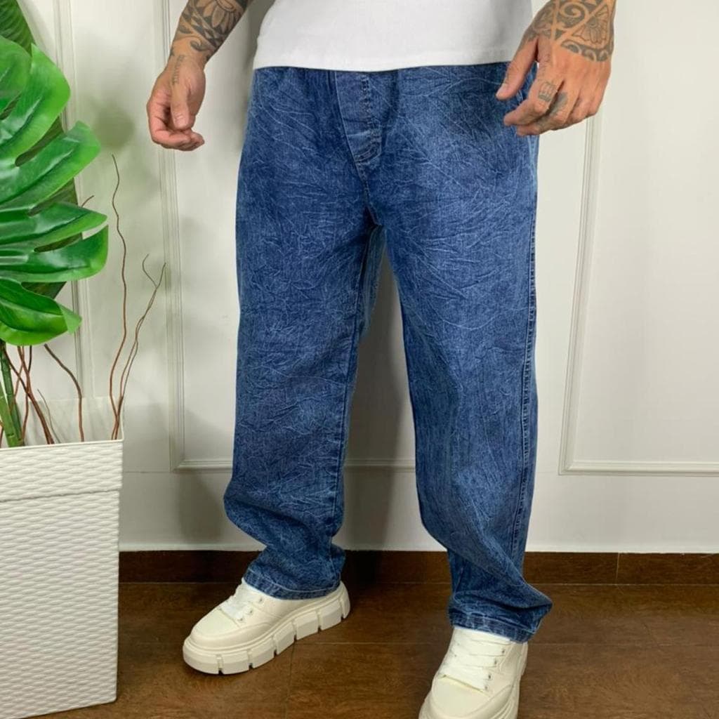 Calça Balão Escura Estonada Masculina Streetwear Premium Larga