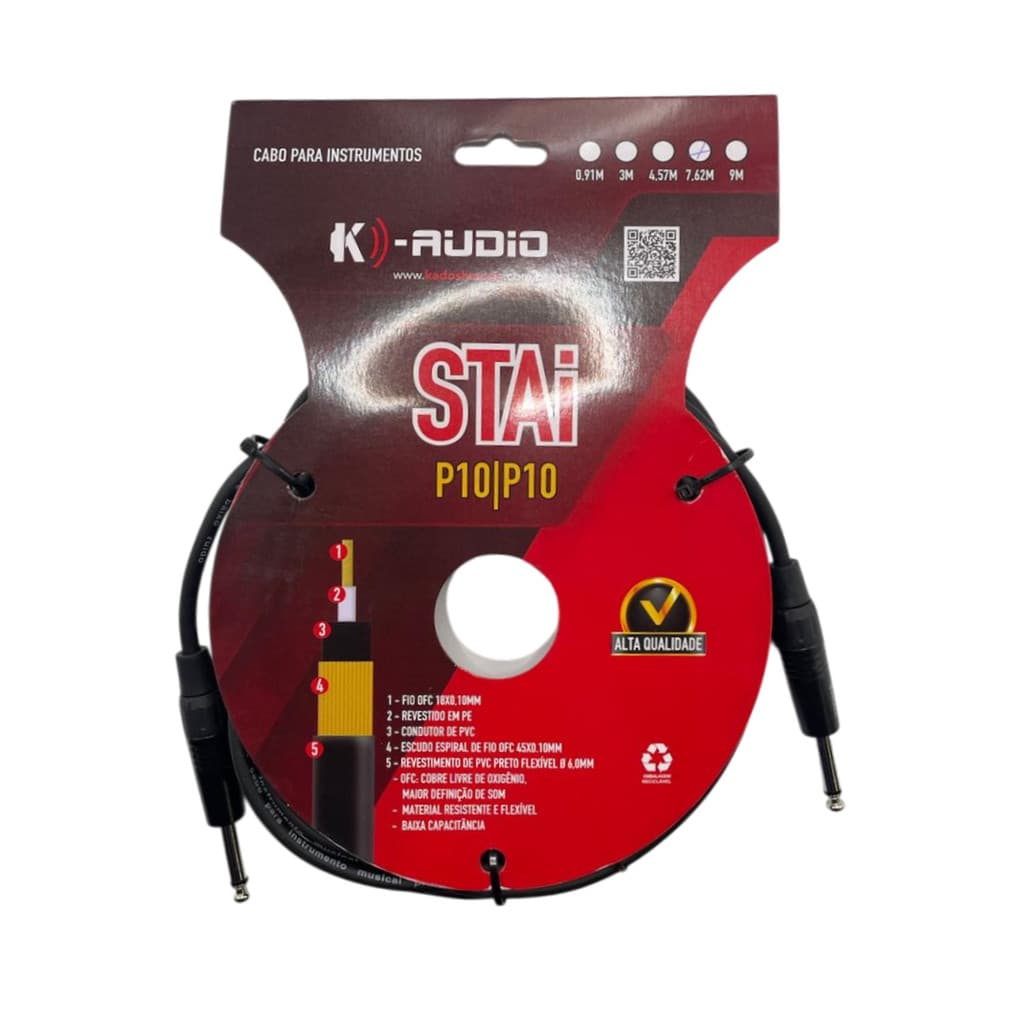 Cabo Para Instrumento P10 I P10 STAi 7,62M - K-Audio