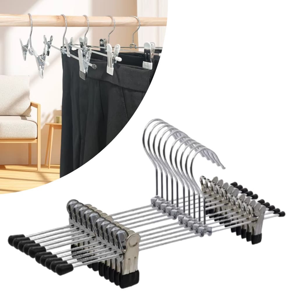 Kit de Cabides de Metal com Clipes para Saias e Calças 10 un