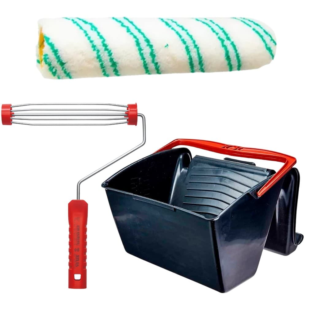 Caçamba Para Pintura  12L +  Rolo  23cm em Poliamida 8mm + Suporte Garfo Gaiola Para Rolo De Pintura 23cm