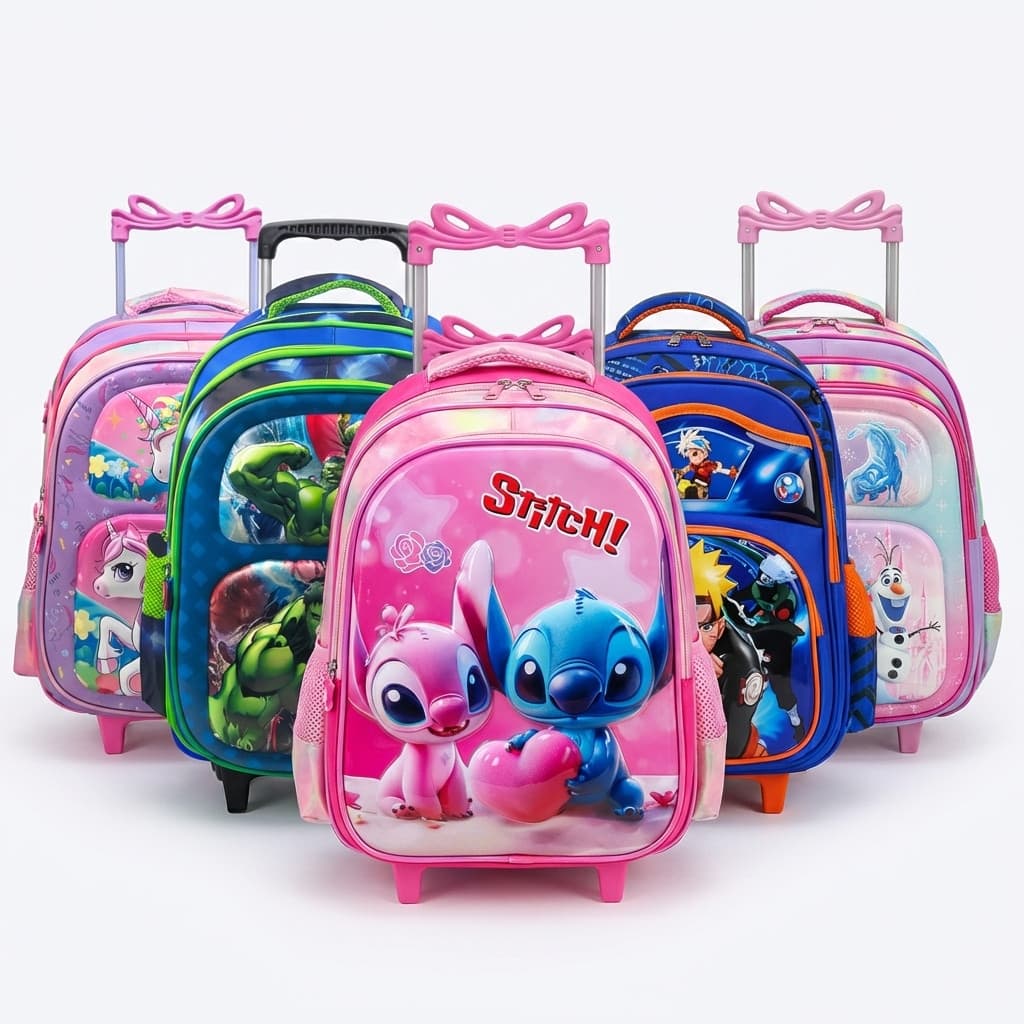 Mochila Escolar com Rodinhas | Kit Completo com Lancheira Térmica e Estojo