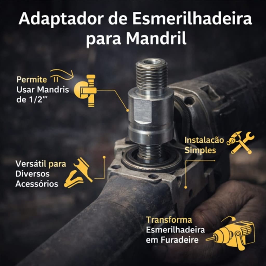 Adaptador Para Esmerilhadeira M14 de Mandril 1/2" Polegada 20Unf Parafuso Aço Reforçado Profissional