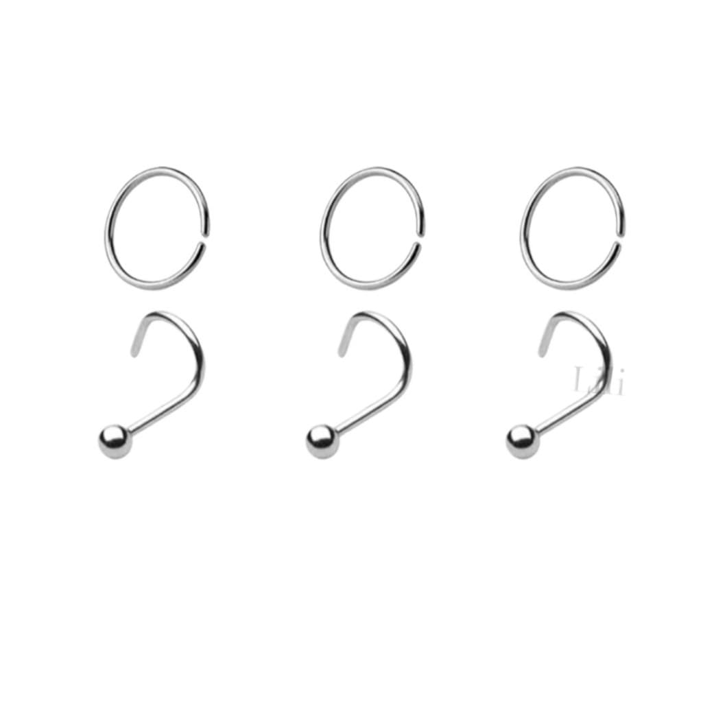 Kit Piercing Nostril Bolinha Prata + Argorla Fina Aço Cirúrgico Argolinha 8mm