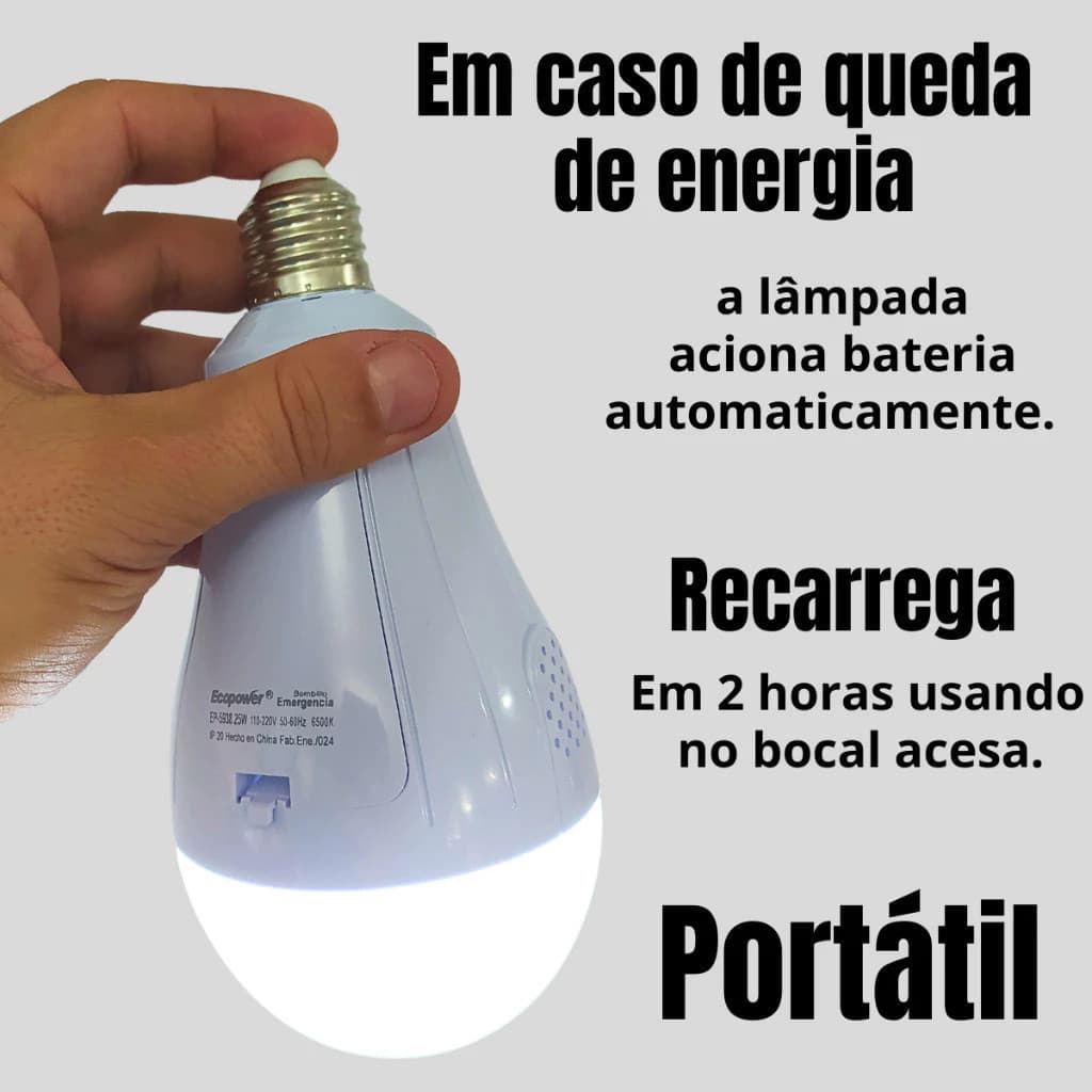 SUPER LÂMPADA DE EMERGÊNCIA LED 20W BIVOLT RECARREGÁVEL LIGA APÓS FALTA DE ENERGIA ALTA POTÊNCIA
