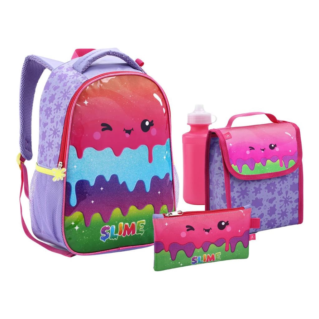 Kit Mochila Escolar Estojo Lancheira Garrafa