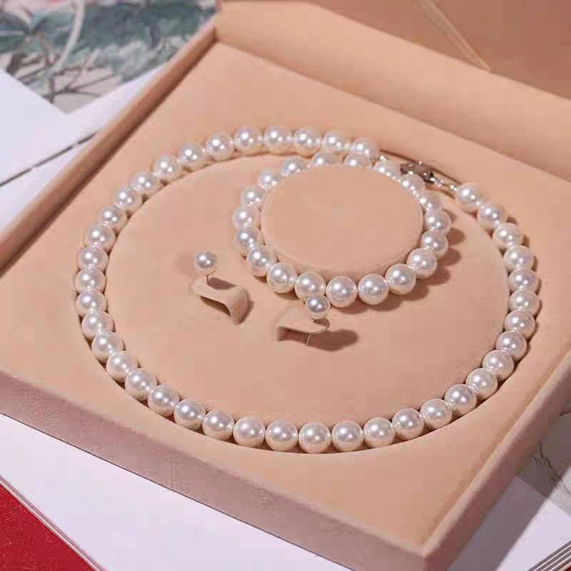 Brinco Colar e Pulseira de Pérola 6mm Estilo Retrô Anos 60