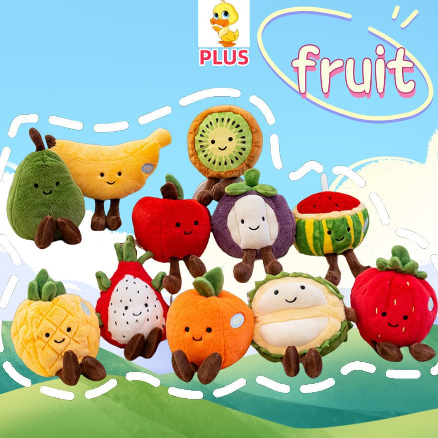 Mais ✨ Alta Qualidade Brinquedos De Pelúcia De Frutas Divertidas Morangos Fofos Durian Banana Kiwi Melancia Pêra Coisas