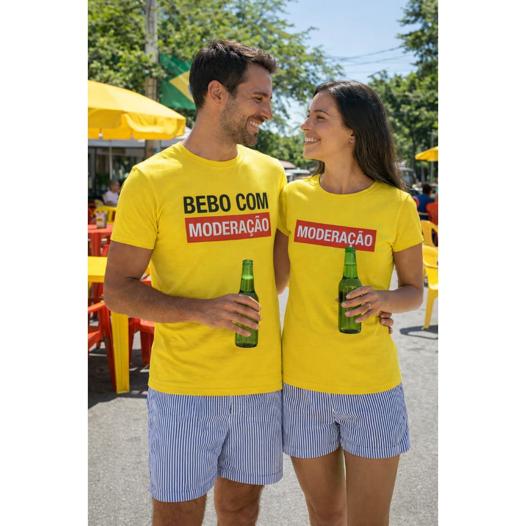 Kit 2 Camisetas Casal Namorados Eu Bebo com Moderação camisa divertida para casal
