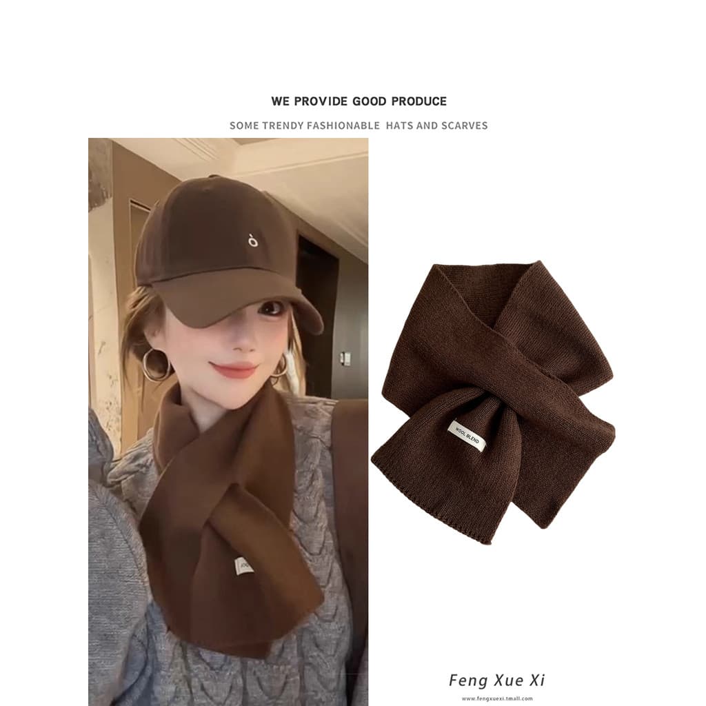 Marrom com lã cachecol de malha feminino buraco pescoço proteção cachecol inverno quente portátil pequeno cachecol All-M