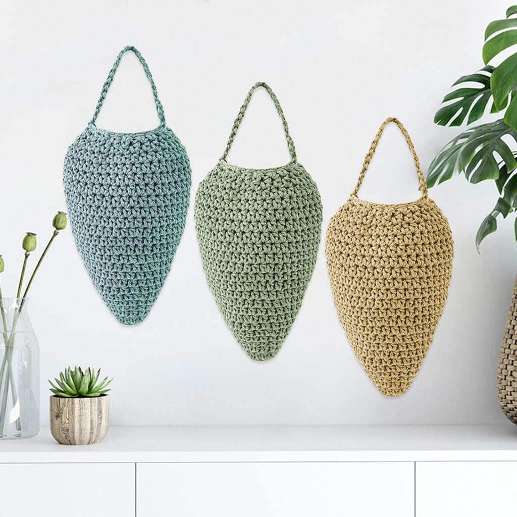Armazenamento decorativo bolso de frutas crochê forma de morango novo ins mão-malha ninho de vespa isca pendurado bolso