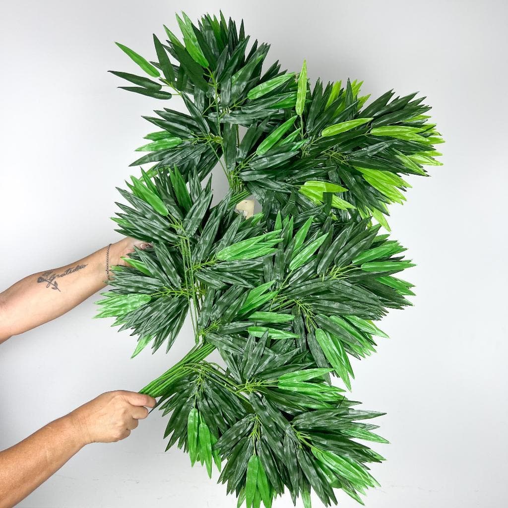 Pacote 12 Folhas de Bambu Artificial Permanente Folhagem para Decoração de Arranjos - YS801710