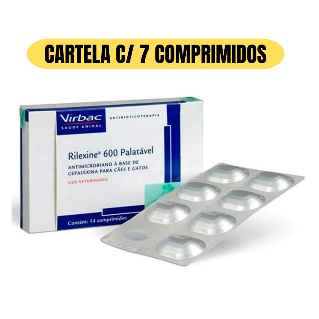 ANTIBIÓTICO Rilexine 600 mg Palatável  Para Cães E Gatos 7 Comprimidos.