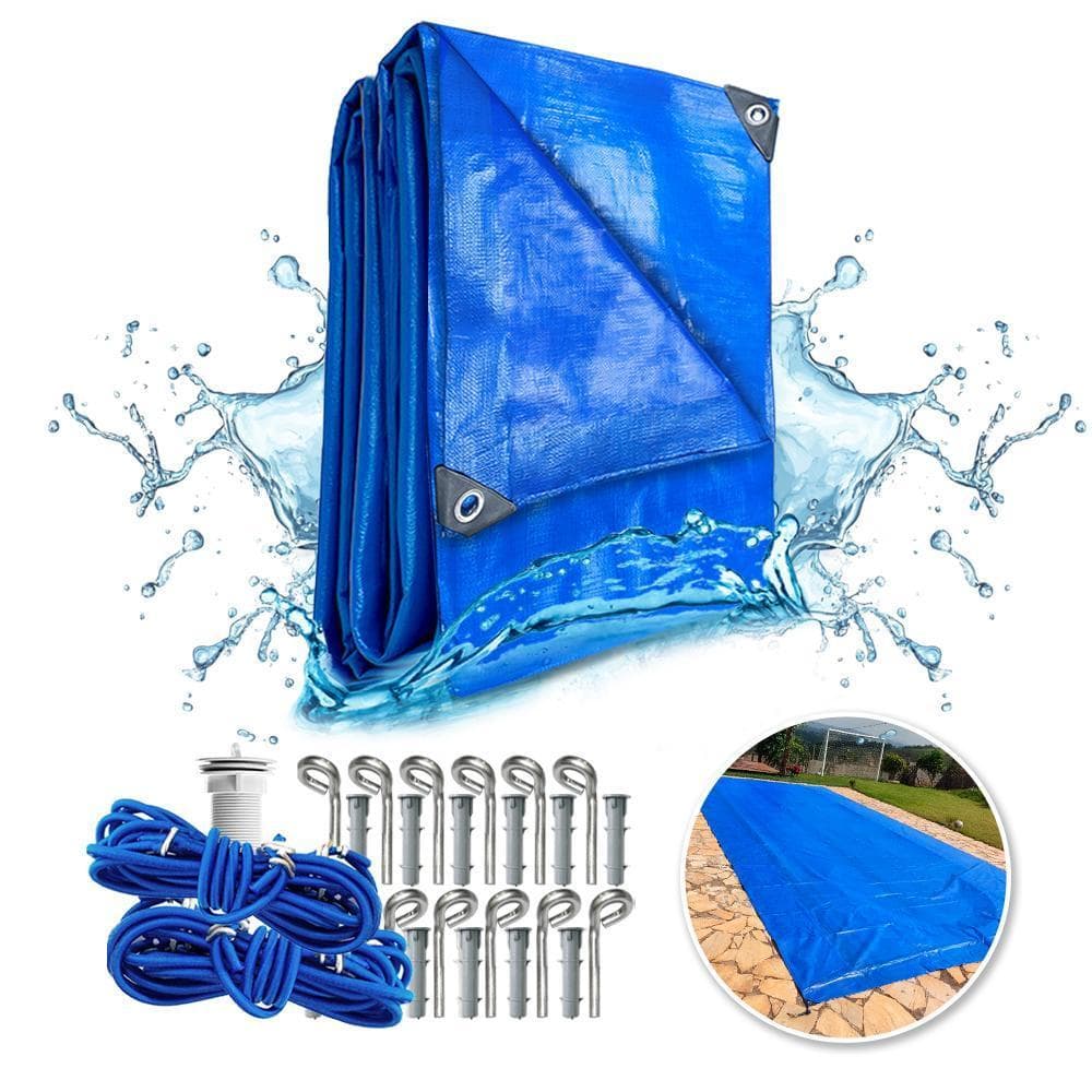 Cobertura Para Piscina Azul 6,5x3,5 Mts Promocional Kit Instalação Para Proteção Contra Sujeiras